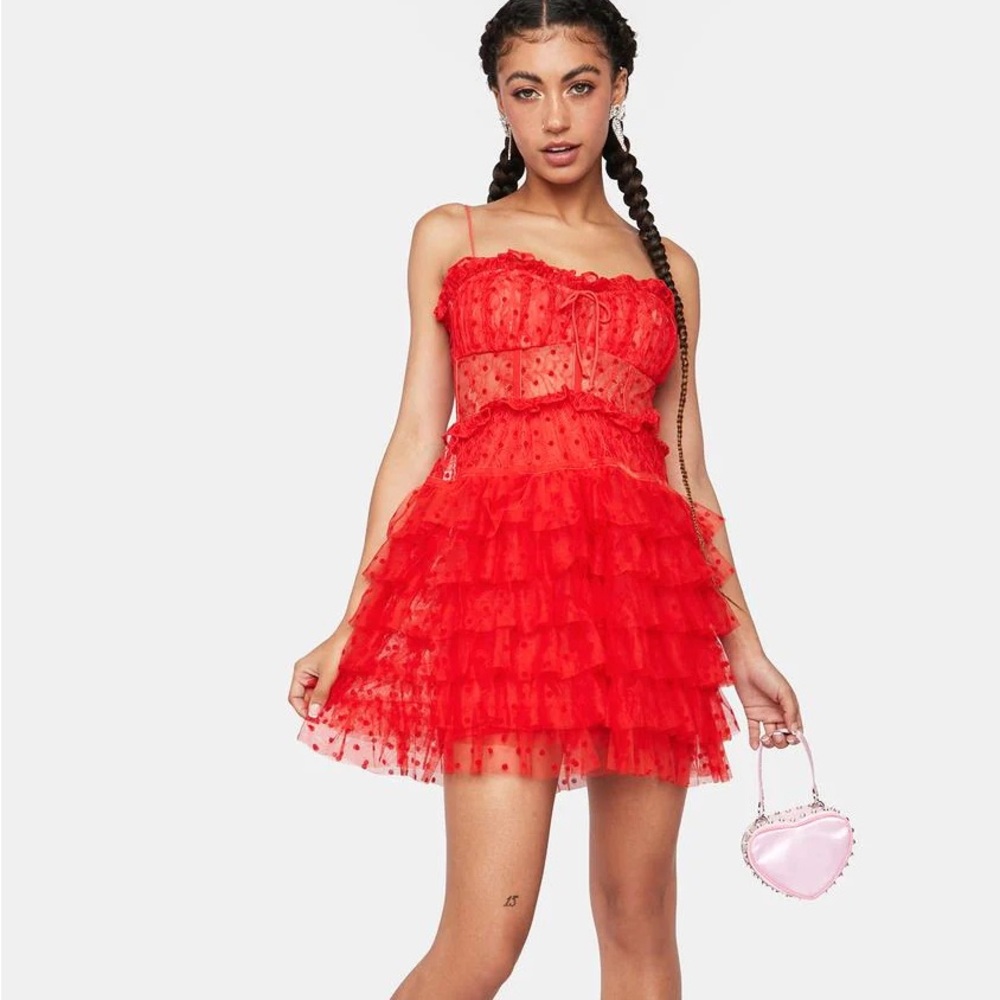 For Love and Lemons 🍋🍋🍋 Jules Mini Dress in Red corset layered dress
